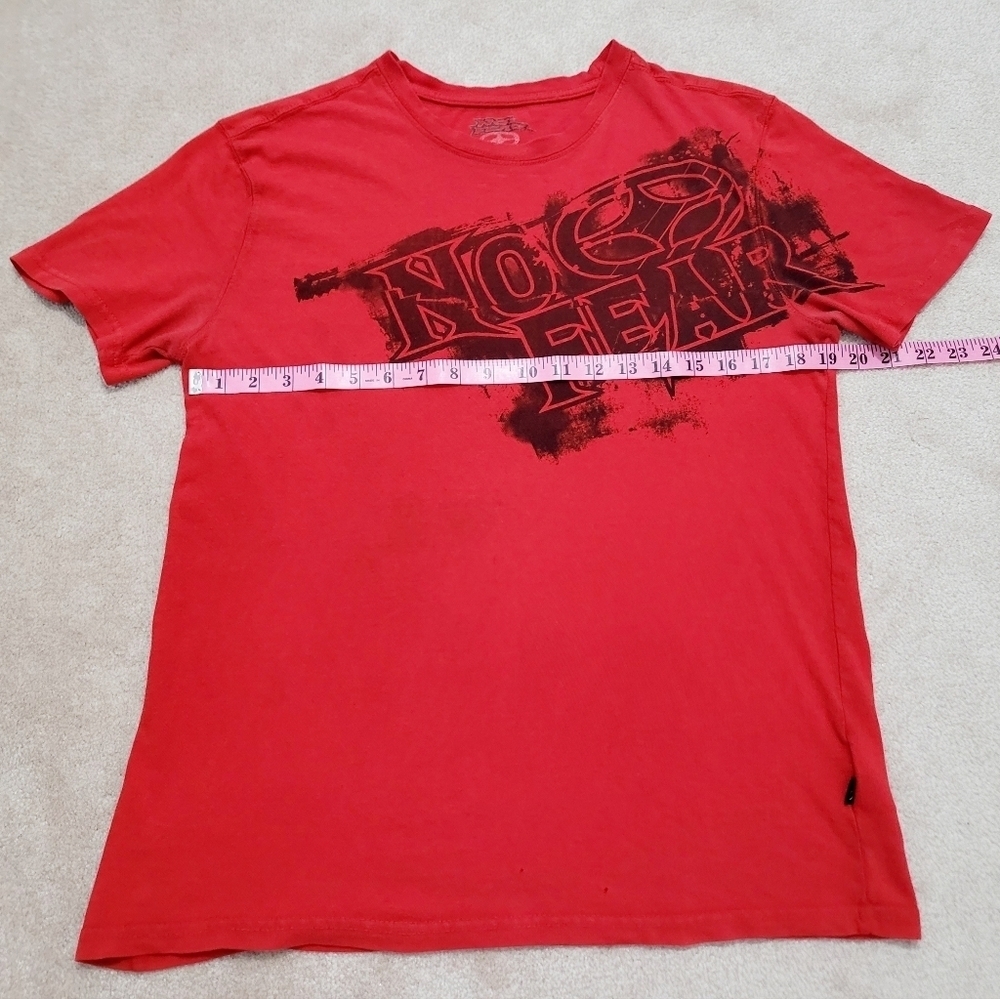 Vintage 90's NO FEAR Red T-shirt 100% Cotton Men's Size M *couple Small Holes* - Picture 7 of 11